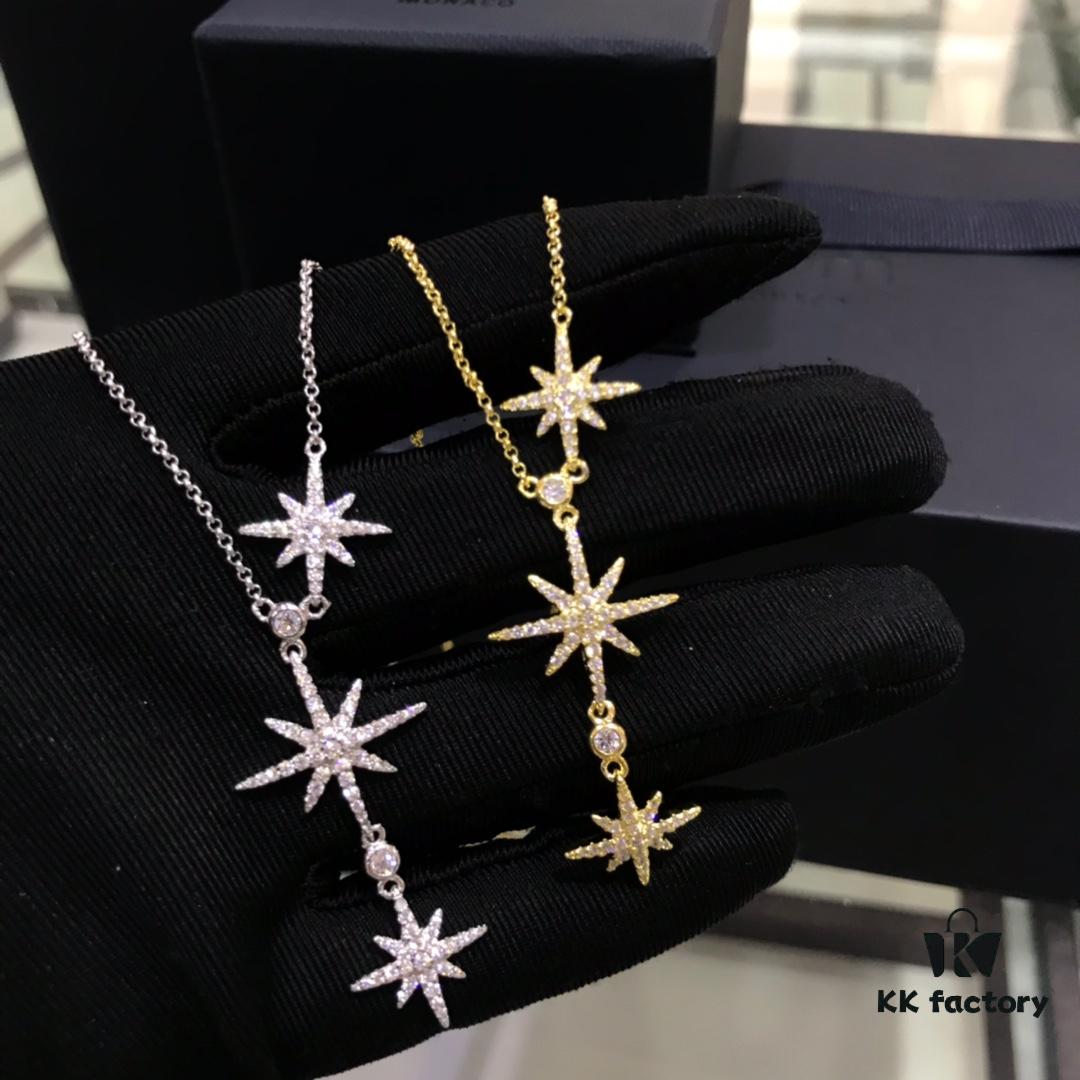 692fed8a99f2d84055c8d0be APM Monaco Hexagram Necklace with Crystals, Triple and Double Shooting Stars Pendant, Delicate Collarbone Chain, Elegant and Minimalist Design, Versatile and Stylish