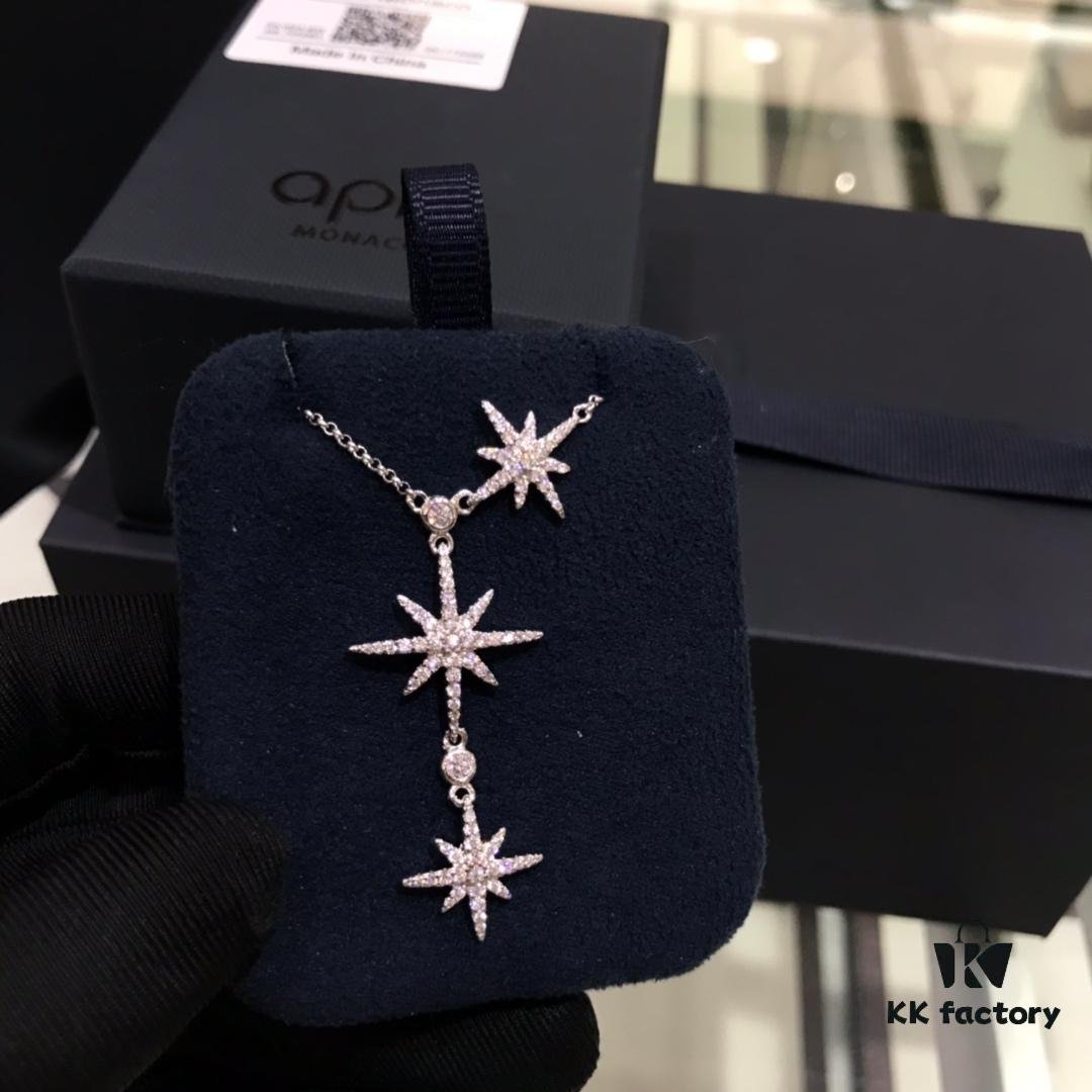 692fed8b99f2d84055c8d0bf APM Monaco Hexagram Necklace with Crystals, Triple and Double Shooting Stars Pendant, Delicate Collarbone Chain, Elegant and Minimalist Design, Versatile and Stylish