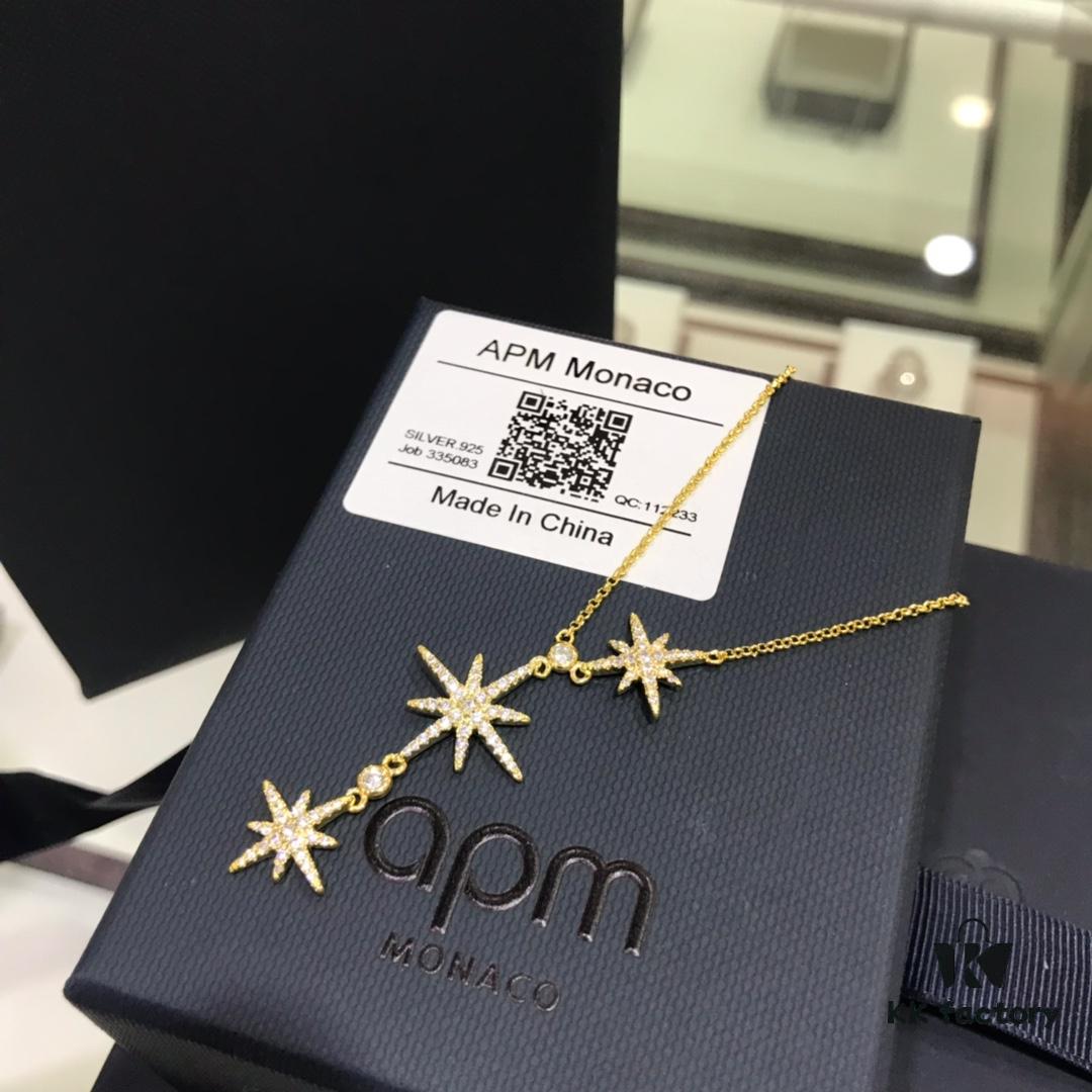 692fed8b99f2d84055c8d0c1 APM Monaco Hexagram Necklace with Crystals, Triple and Double Shooting Stars Pendant, Delicate Collarbone Chain, Elegant and Minimalist Design, Versatile and Stylish