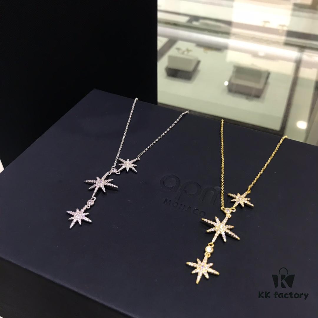 692fed8d99f2d84055c8d0c4 APM Monaco Hexagram Necklace with Crystals, Triple and Double Shooting Stars Pendant, Delicate Collarbone Chain, Elegant and Minimalist Design, Versatile and Stylish