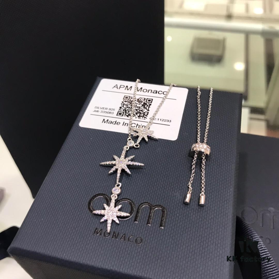 692fed8d99f2d84055c8d0c5 APM Monaco Hexagram Necklace with Crystals, Triple and Double Shooting Stars Pendant, Delicate Collarbone Chain, Elegant and Minimalist Design, Versatile and Stylish