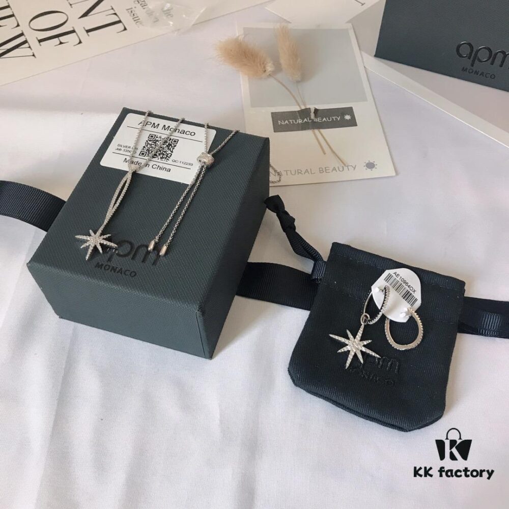 APM Monaco Union Flag Necklace and Earrings Set, Original Stylish Minimalist Fresh Fashion Jewelry, Perfect Gift for Girlfriend or Valentine