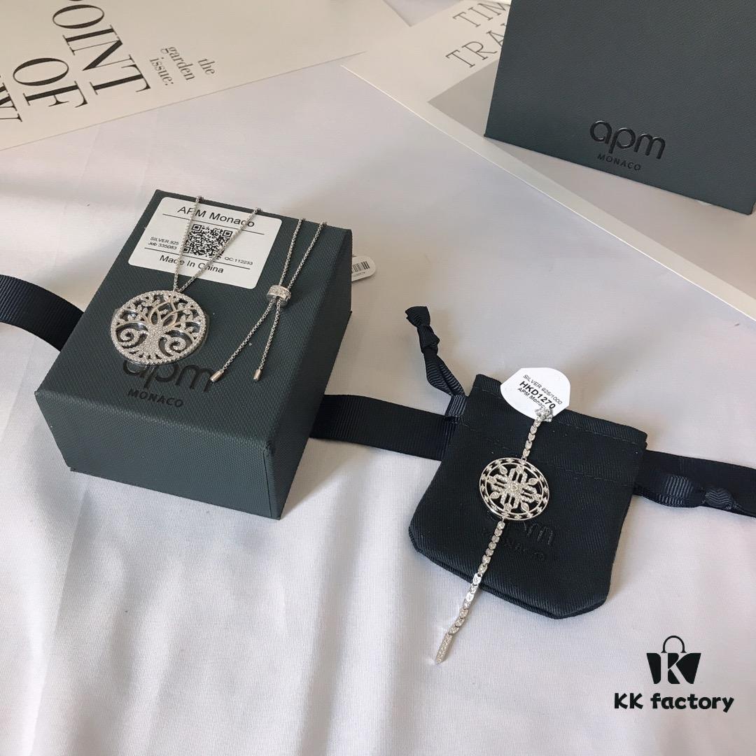 692fed9099f2d84055c8d0cb APM Monaco Tree of Life Necklace Choker Sweater Chain with Round Pendant and Matching Earrings, Stylish and Fashionable Set