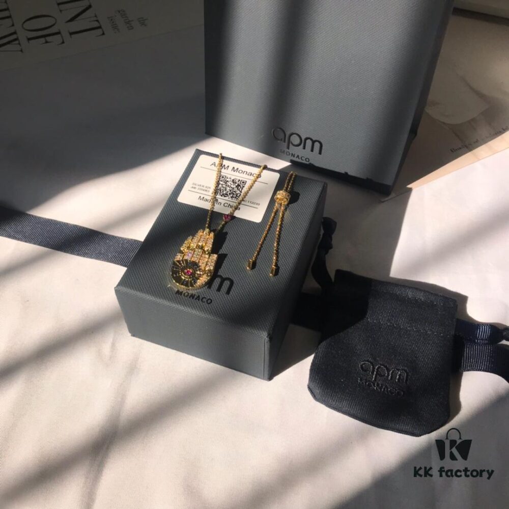692fed9699f2d84055c8d0d5 APM Monaco Diamond-Encrusted Lucky Hand Necklace, Fashionable and Unique Pendant for Sweaters, Collarbone Chain