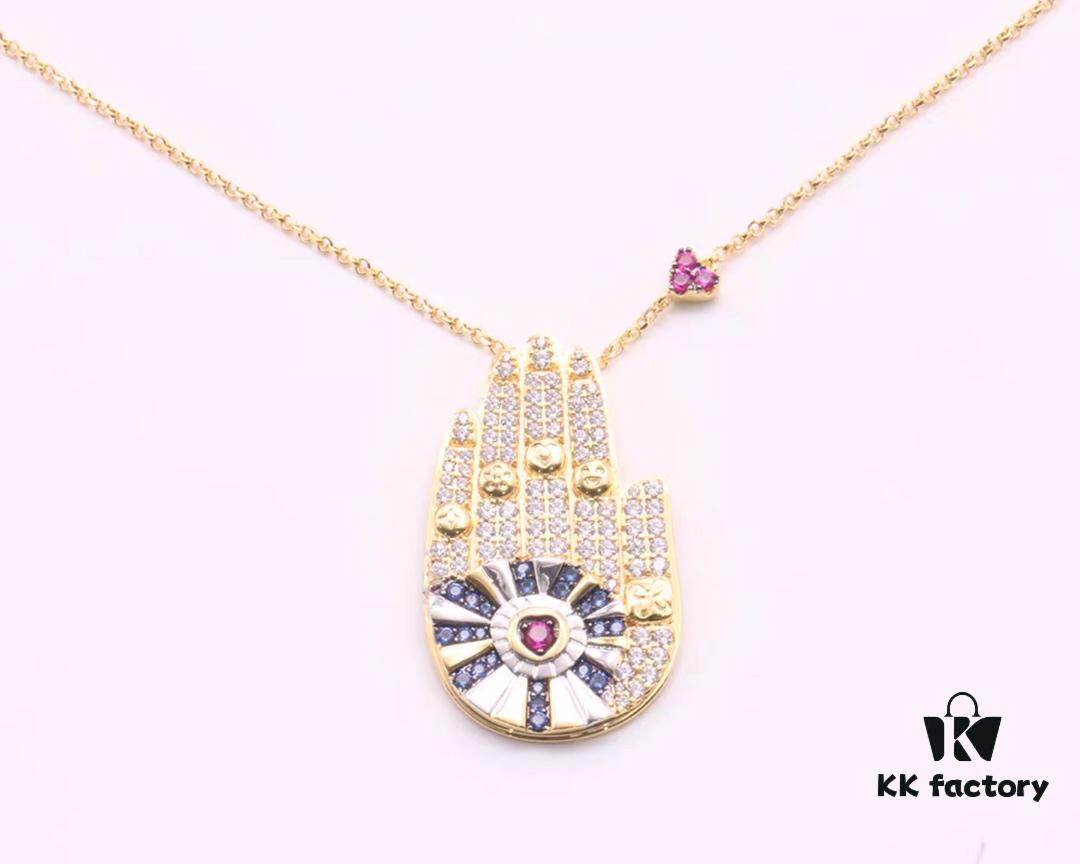 692fed9799f2d84055c8d0d9 APM Monaco Diamond-Encrusted Lucky Hand Necklace, Fashionable and Unique Pendant for Sweaters, Collarbone Chain