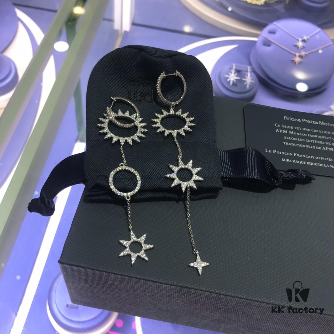 692feda999f2d84055c8d0f8 APM Monaco Crystal-Encrusted Golden Gear Sunflower Asymmetric Earrings, Punk Style Ear Drops