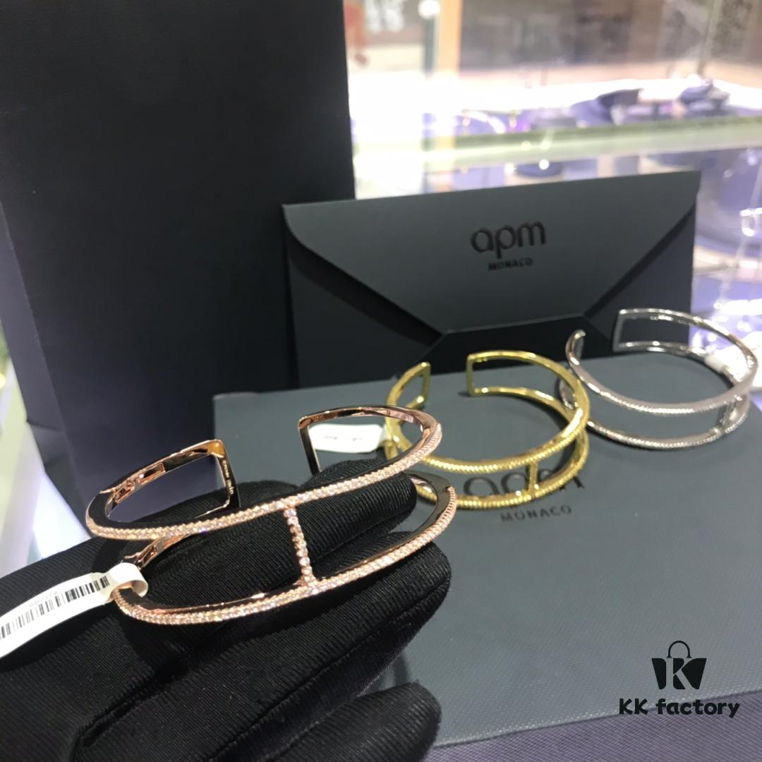 APM Monaco Crystal Work H-Shape Open Bangle Bracelet, Same Style Worn by Yang Mi and Lin Chi-ling, Ins Style