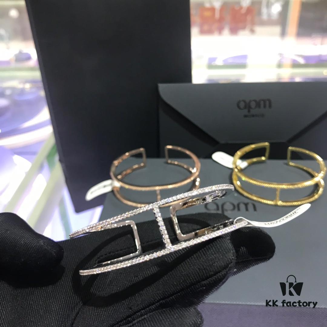 APM Monaco Crystal Work H-Shape Open Bangle Bracelet, Same Style Worn by Yang Mi and Lin Chi-ling, Ins Style
