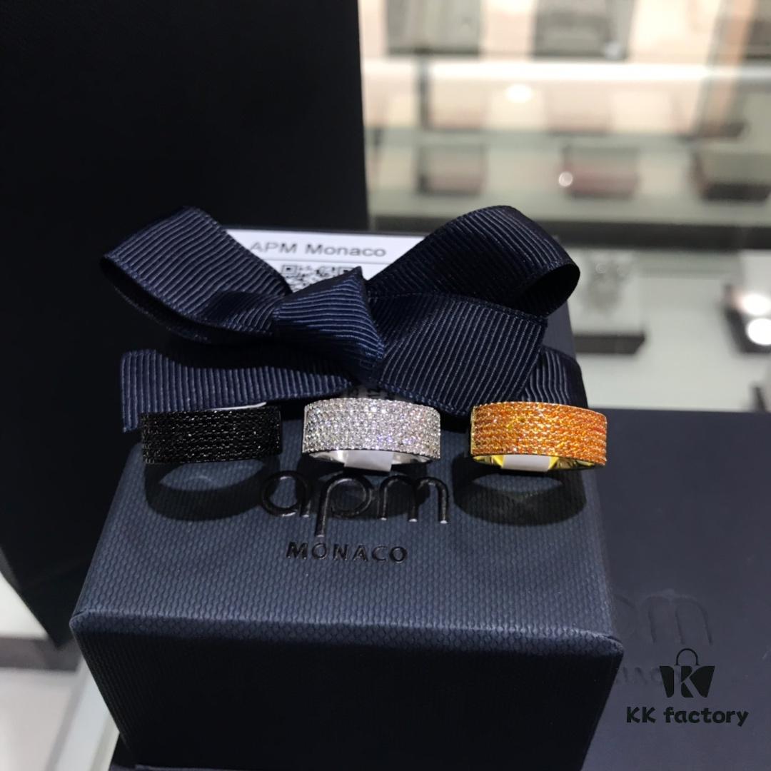 692fedba99f2d84055c8d116 APM Monaco Black Silver Yellow Diamond-Encrusted Ring, Wide Band Minimalist Fashion Ring, Unisex Cool and Stylish, Trendy Korean Style, Versatile Design