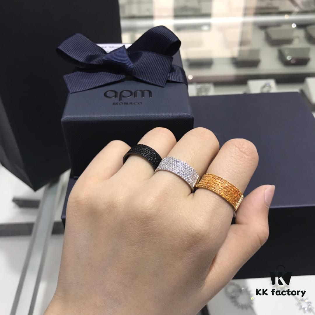 692fedba99f2d84055c8d118 APM Monaco Black Silver Yellow Diamond-Encrusted Ring, Wide Band Minimalist Fashion Ring, Unisex Cool and Stylish, Trendy Korean Style, Versatile Design