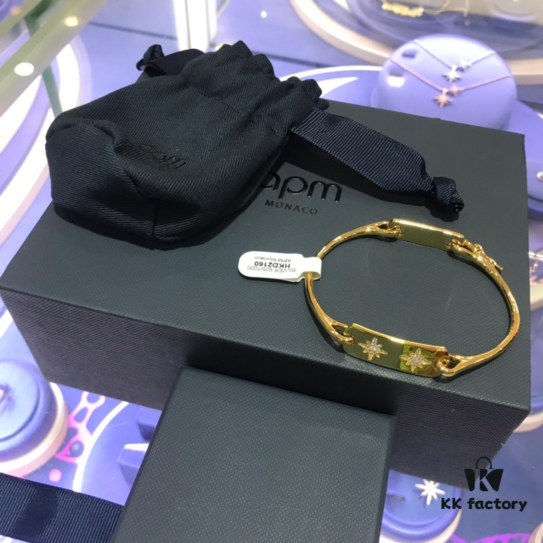 APM Monaco Golden Diamond-Paved Star Bracelet, New Dual Shooting Star Bangle