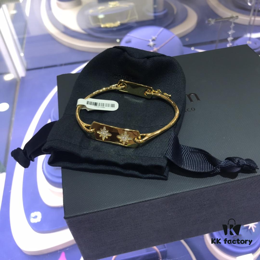 APM Monaco Golden Diamond-Paved Star Bracelet, New Dual Shooting Star Bangle