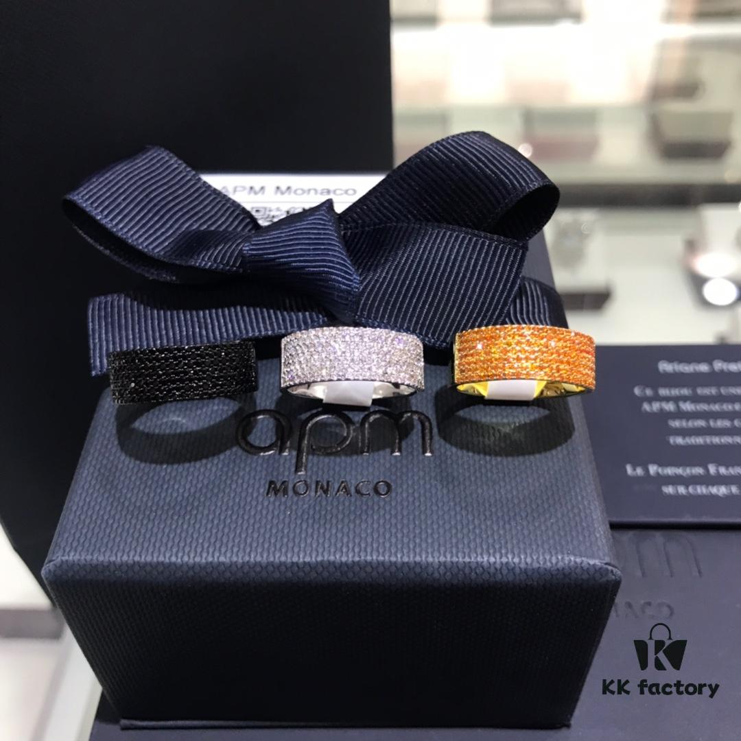 692feddc99f2d84055c8d157 APM Monaco Black Silver Yellow Diamond-Encrusted Ring, Wide Band Minimalist Fashion Ring, Unisex Cool and Stylish, Trendy Korean Style, Versatile Design