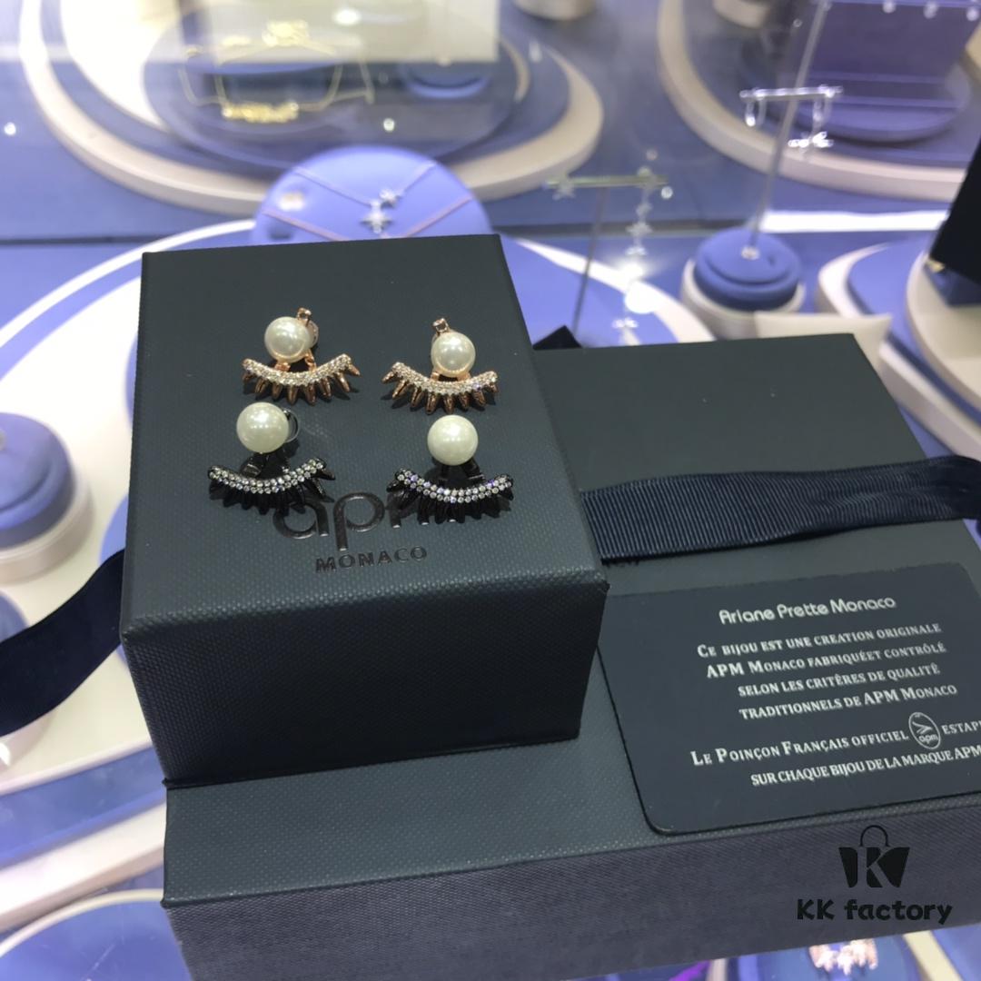 692feded99f2d84055c8d17c APM Monaco Crystal-Encrusted Zigzag Eyelash Stud Earrings with Freshwater Pearl, Detachable Two-Way Design