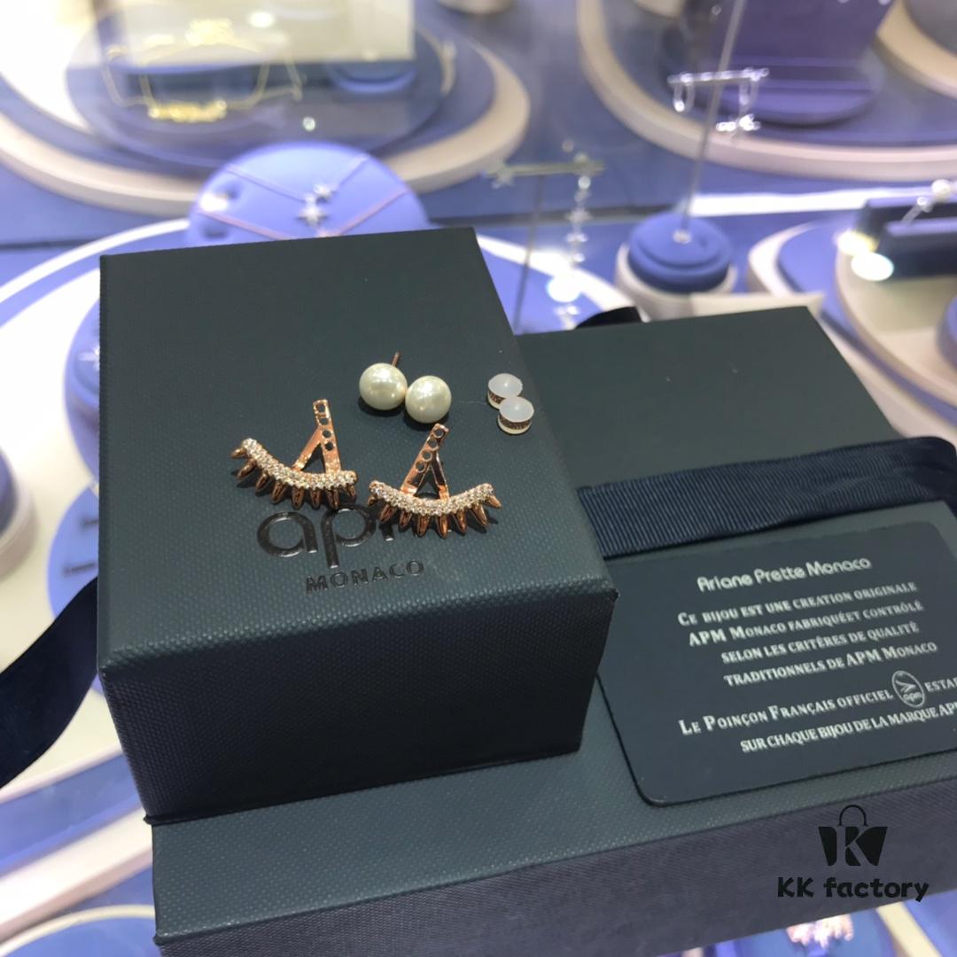 692feded99f2d84055c8d17d APM Monaco Crystal-Encrusted Zigzag Eyelash Stud Earrings with Freshwater Pearl, Detachable Two-Way Design