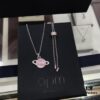 APM Monaco Cosmic Collection Saturn Planet Pink Stud Earrings and Necklace, Rhinestone, Stylish and Versatile