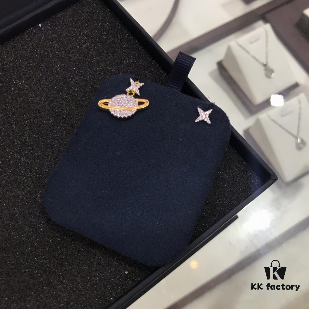 692fee0799f2d84055c8d1b4 APM Monaco Cosmic Collection Saturn Planet Gold-Tone Stud Earrings and Necklace with Rhinestones, Stylish and Versatile
