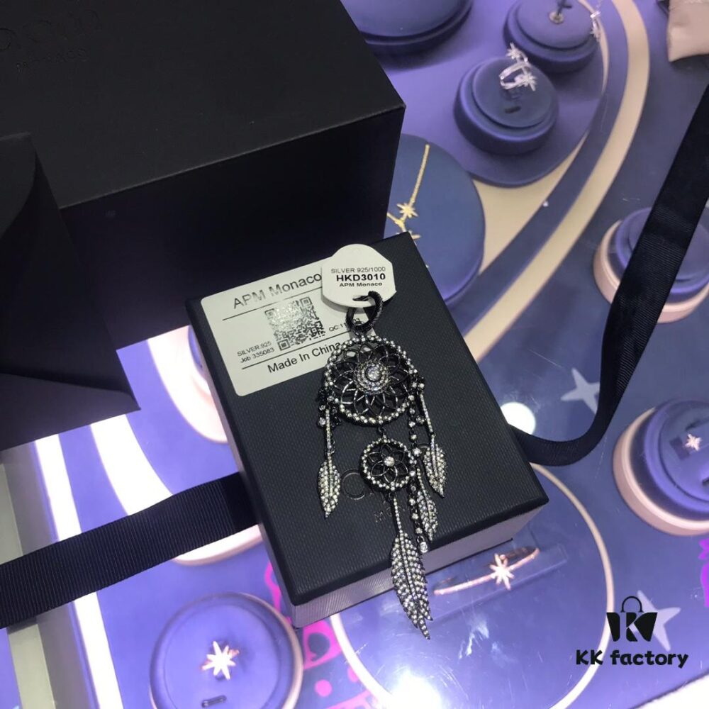 692fee3c99f2d84055c8d20b APM Monaco Dreamcatcher Black and Gray Pendant Statement Earrings for Women