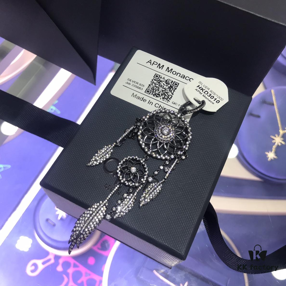 APM Monaco Dreamcatcher Black and Gray Pendant Statement Earrings for Women