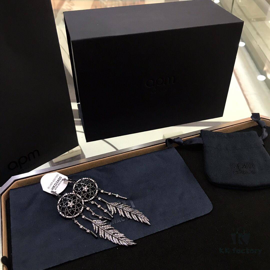 APM Monaco Dreamcatcher Black and Gray Pendant Statement Earrings for Women
