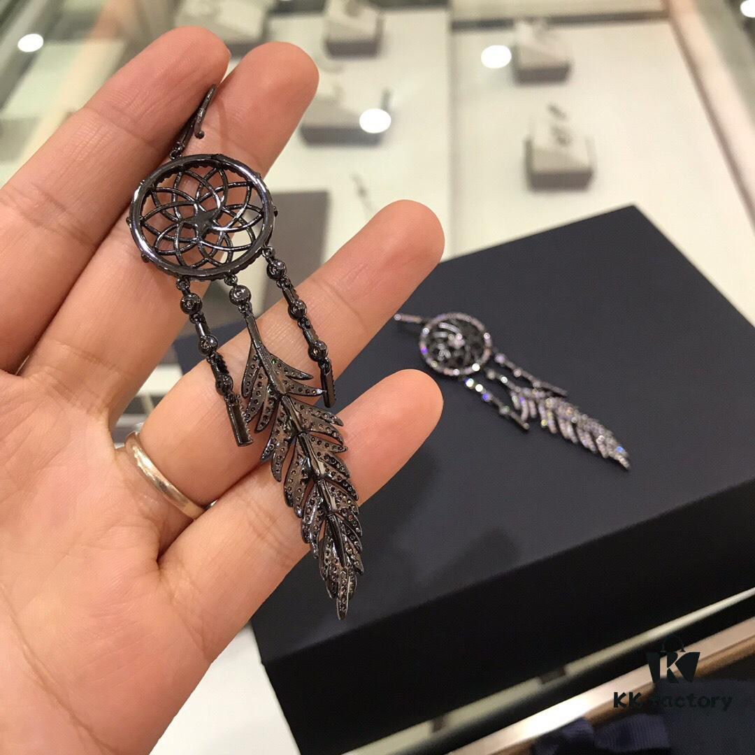 APM Monaco Dreamcatcher Black and Gray Pendant Statement Earrings for Women