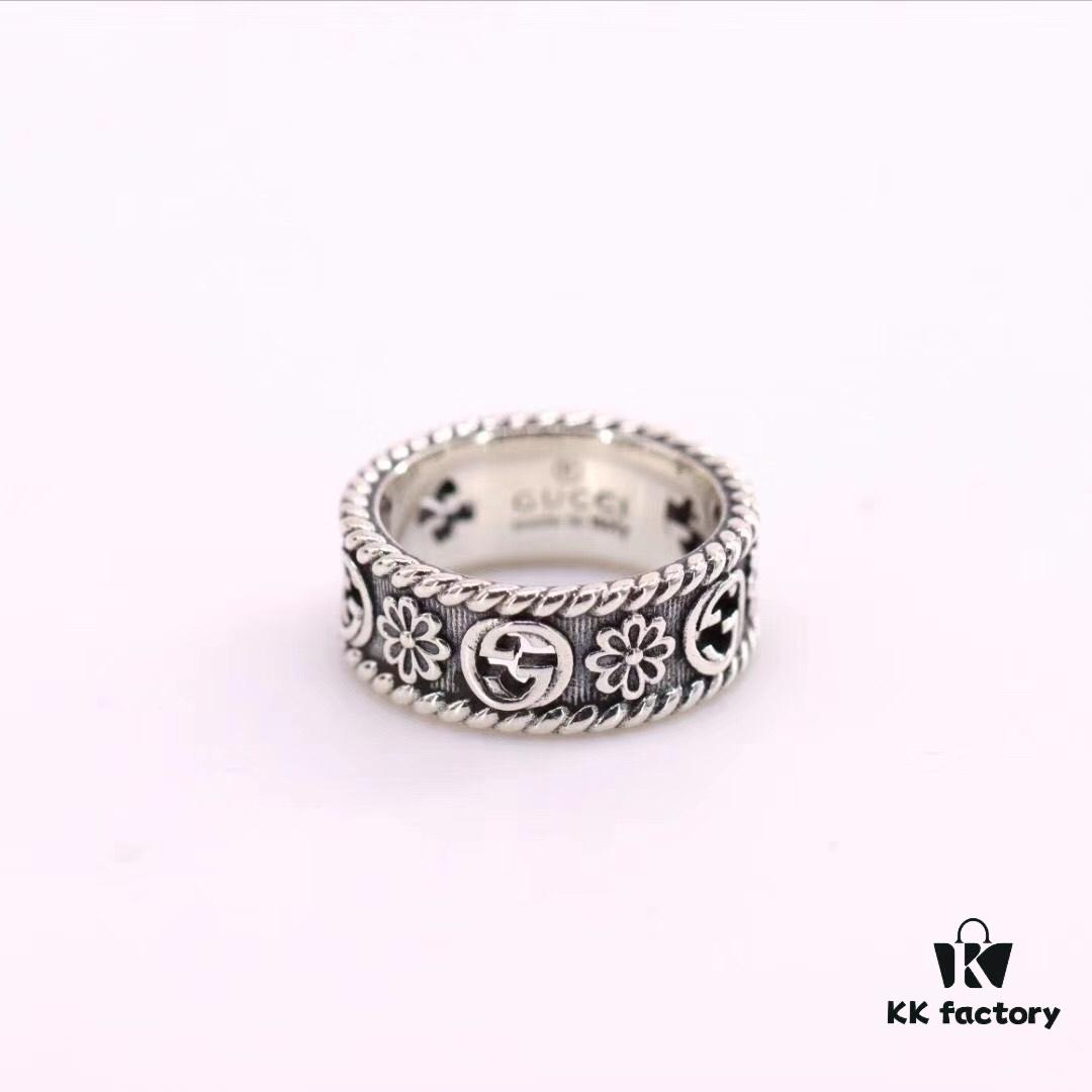 692fee6e99f2d84055c8d26d Gucci Double G Sunflower Couple Ring in Sterling Silver