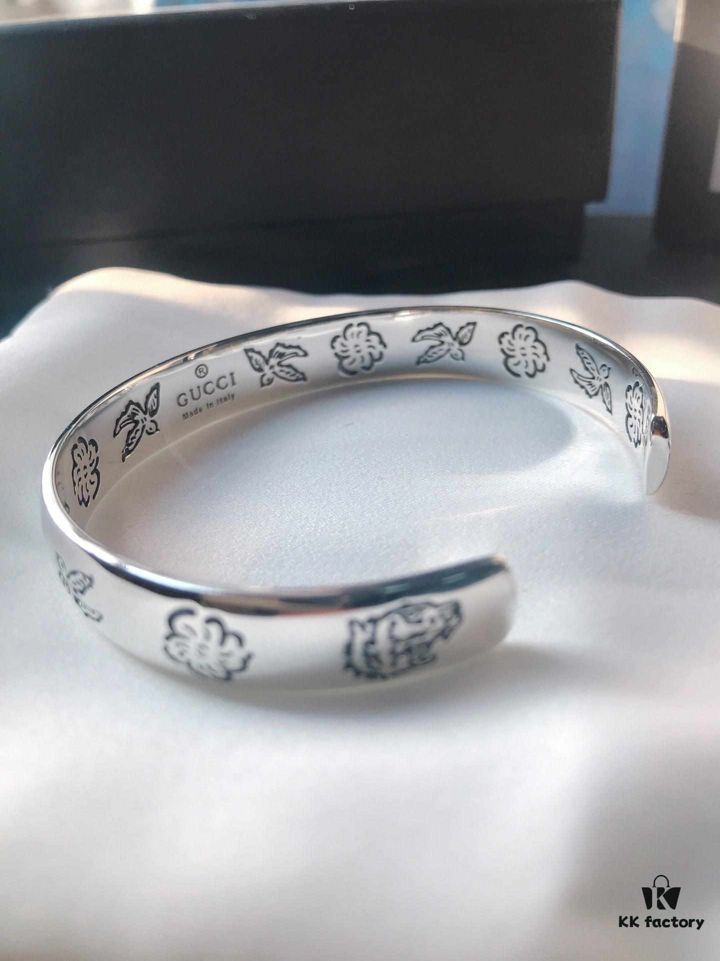 692fee9899f2d84055c8d2b8 Gucci Blind for Love Collection 925 Sterling Silver Bracelet with Floral, Bird, Tiger Head, Eye and Heart Motifs