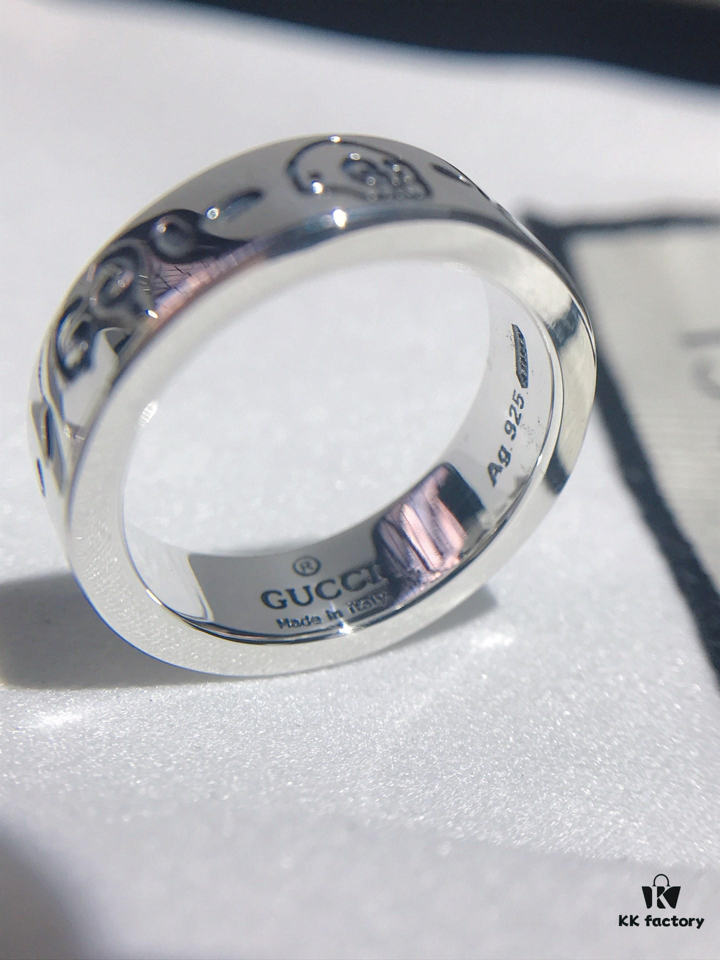 692feebf99f2d84055c8d2f9 Gucci Ghost Sterling Silver Ring Series, Gucci Lip Print Skull Unisex Couple Ring, S925 Pure Silver (Not Plated), Official Store Latest Gift Box Packaging