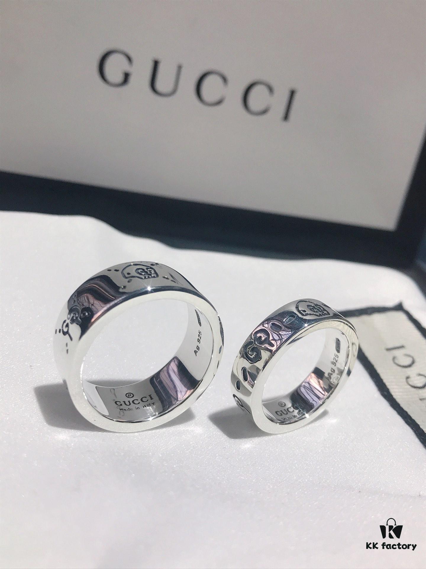 692feec199f2d84055c8d2fb Gucci Ghost Sterling Silver Ring Series, Gucci Lip Print Skull Unisex Couple Ring, S925 Pure Silver (Not Plated), Official Store Latest Gift Box Packaging