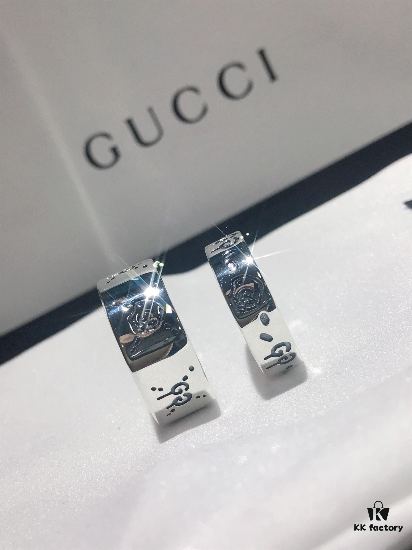 692feec199f2d84055c8d2fc Gucci Ghost Sterling Silver Ring Series, Gucci Lip Print Skull Unisex Couple Ring, S925 Pure Silver (Not Plated), Official Store Latest Gift Box Packaging