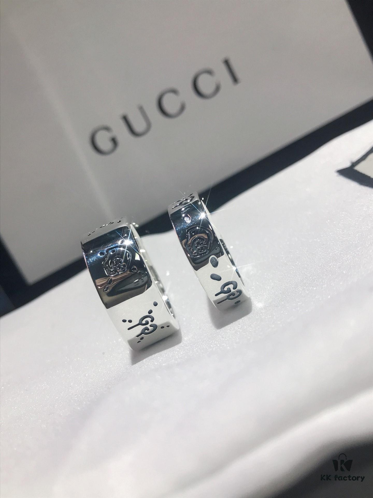 692feec299f2d84055c8d2fd Gucci Ghost Sterling Silver Ring Series, Gucci Lip Print Skull Unisex Couple Ring, S925 Pure Silver (Not Plated), Official Store Latest Gift Box Packaging