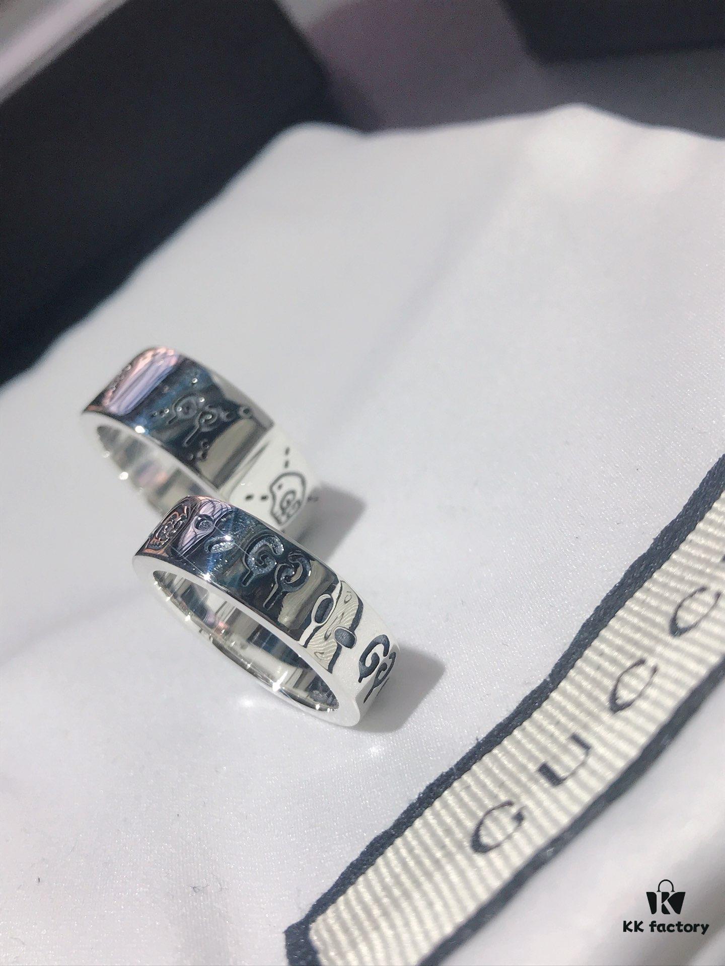 692feec599f2d84055c8d302 Gucci Ghost Sterling Silver Ring Series, Gucci Lip Print Skull Unisex Couple Ring, S925 Pure Silver (Not Plated), Official Store Latest Gift Box Packaging
