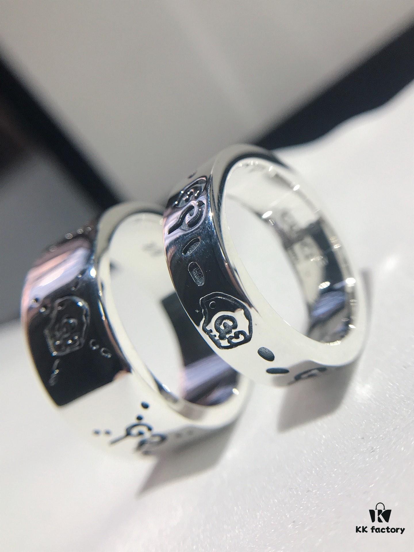 692feec799f2d84055c8d304 Gucci Ghost Sterling Silver Ring Series, Gucci Lip Print Skull Unisex Couple Ring, S925 Pure Silver (Not Plated), Official Store Latest Gift Box Packaging