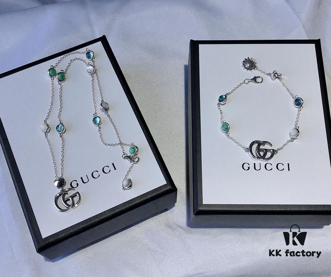 New Heavyweight Double G Turquoise Necklace and Bracelet Set with Daisy Pendant