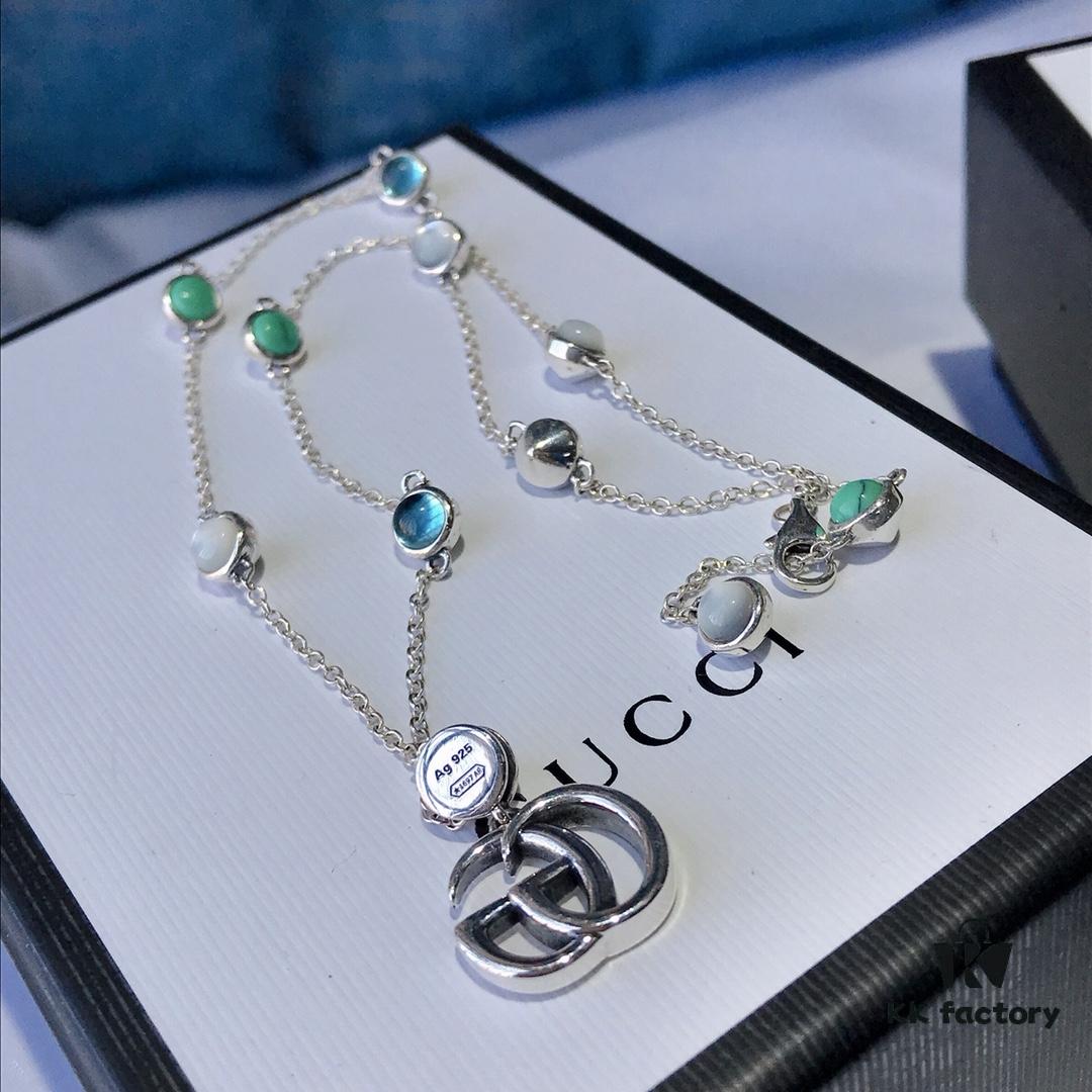 New Heavyweight Double G Turquoise Necklace and Bracelet Set with Daisy Pendant