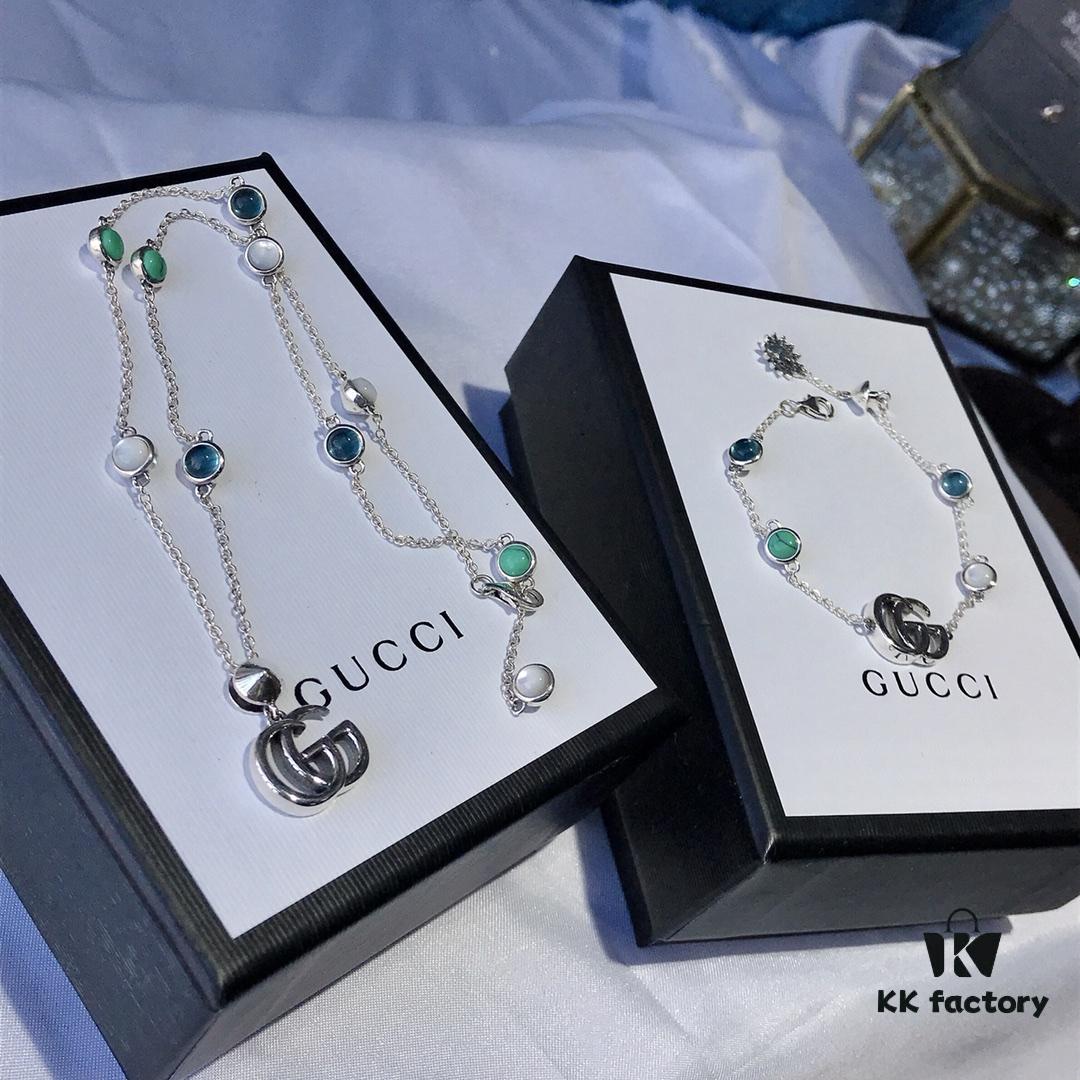 New Heavyweight Double G Turquoise Necklace and Bracelet Set with Daisy Pendant