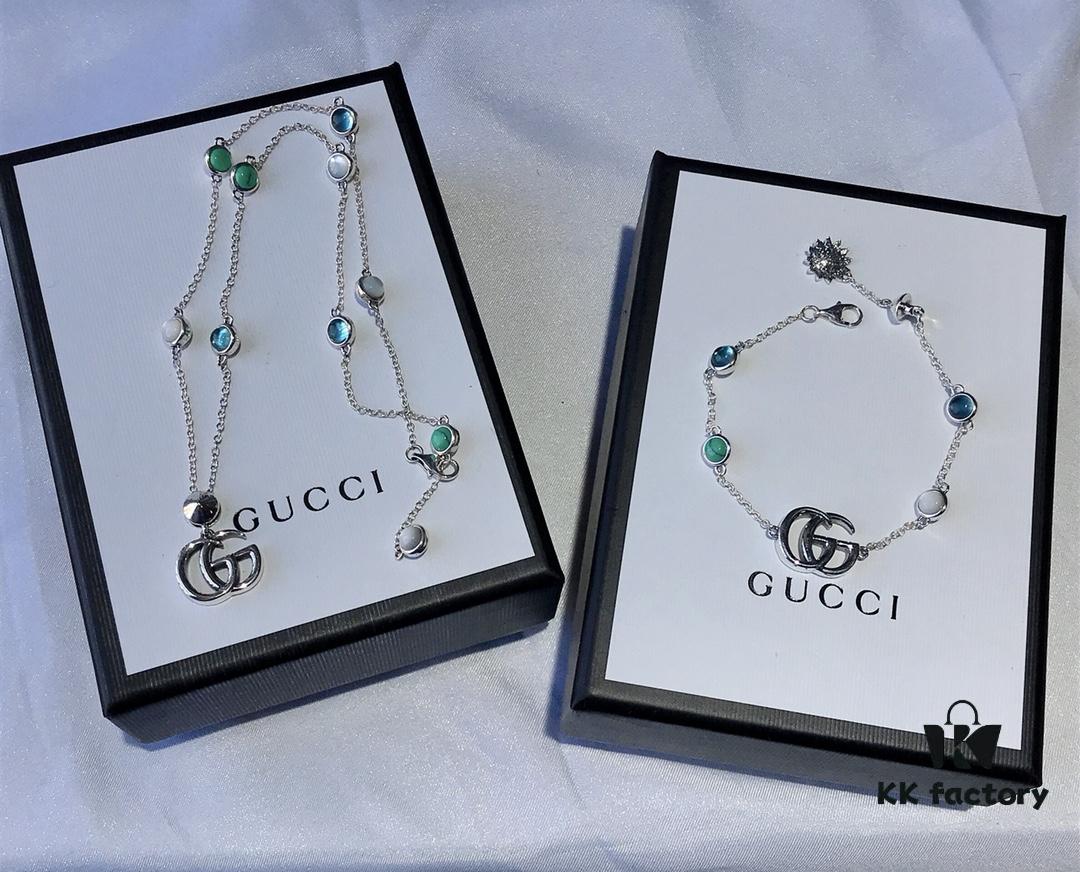 New Heavyweight Double G Turquoise Necklace and Bracelet Set with Daisy Pendant