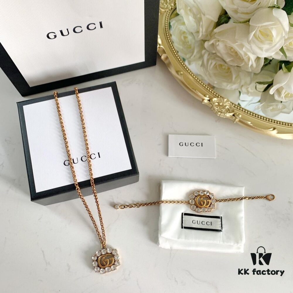 692feef699f2d84055c8d350 New Year Gift 🎁 2020 New Gucci Double G Full Diamond Necklace Bracelet, Counter-Matching Brass Material