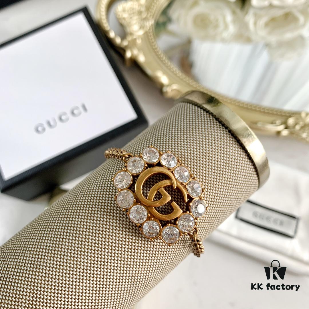 692feef999f2d84055c8d351 New Year Gift 🎁 2020 New Gucci Double G Full Diamond Necklace Bracelet, Counter-Matching Brass Material