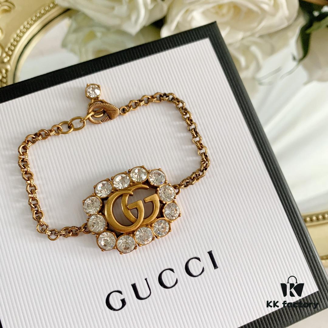692feef999f2d84055c8d352 New Year Gift 🎁 2020 New Gucci Double G Full Diamond Necklace Bracelet, Counter-Matching Brass Material