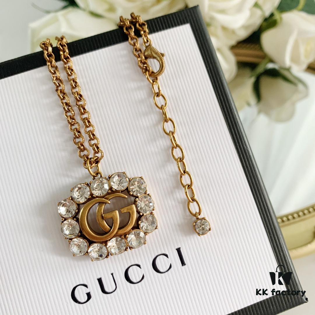 692feefa99f2d84055c8d354 New Year Gift 🎁 2020 New Gucci Double G Full Diamond Necklace Bracelet, Counter-Matching Brass Material