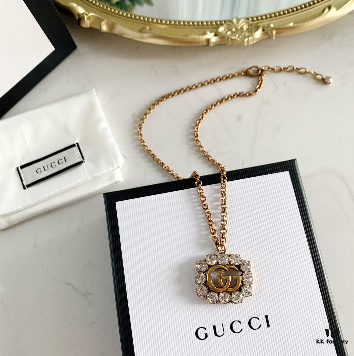692feefa99f2d84055c8d355 New Year Gift 🎁 2020 New Gucci Double G Full Diamond Necklace Bracelet, Counter-Matching Brass Material