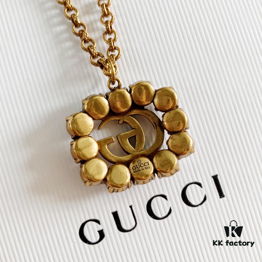 692feefe99f2d84055c8d35c New Year Gift 🎁 2020 New Gucci Double G Full Diamond Necklace Bracelet, Counter-Matching Brass Material