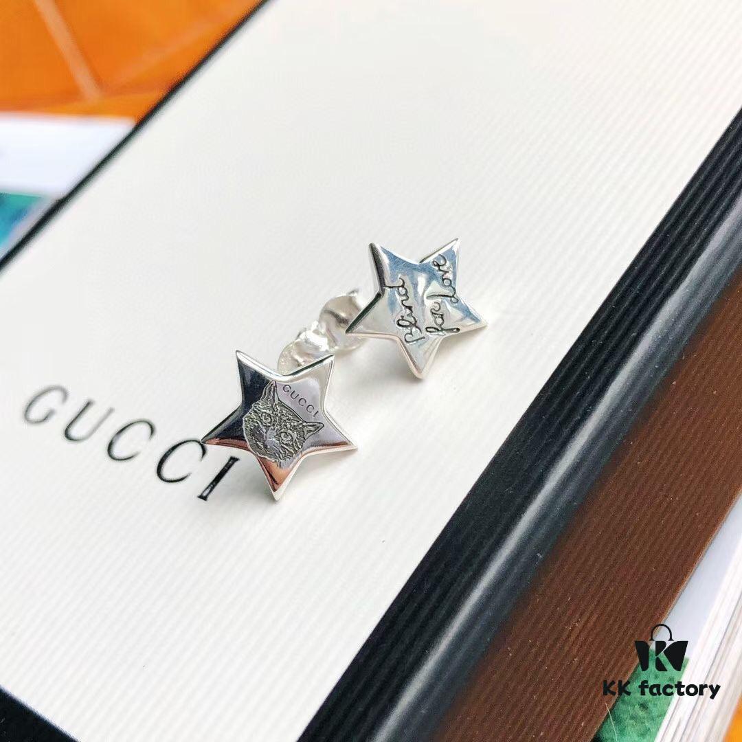 692feeff99f2d84055c8d35e Exclusive Launch! Five-pointed Star ✨🌟 Finally Available! Original Custom Gucci Blind For Love Sterling Silver Earrings, Heart-shaped Silver Studs Engraved with Iconic Gucci Motifs Including Eyes, Hearts, and the Phrase 'Blind For Love', Unisex Design Perfect as Couple's Jewelry, Ideal for Gifting or Personal Use!
