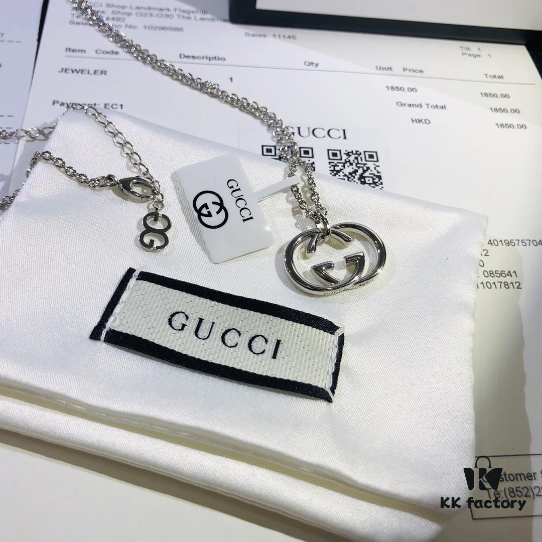 692fef0899f2d84055c8d36e Gucci Real Photo One-to-One Replica Sticker, Labels, Receipt Included, Pure Silver Double G Necklace, Unisex Fashion Minimalist Design