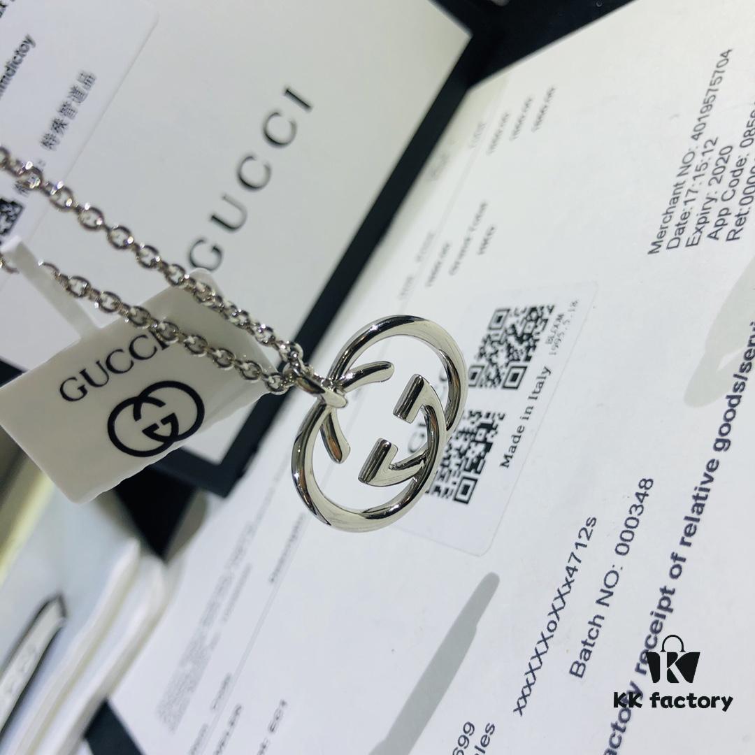 692fef0a99f2d84055c8d371 Gucci Real Photo One-to-One Replica Sticker, Labels, Receipt Included, Pure Silver Double G Necklace, Unisex Fashion Minimalist Design