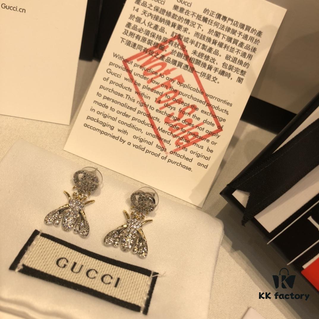 692fef2399f2d84055c8d3a4 GUCCI Full Diamond Double G Bee Stud Earrings