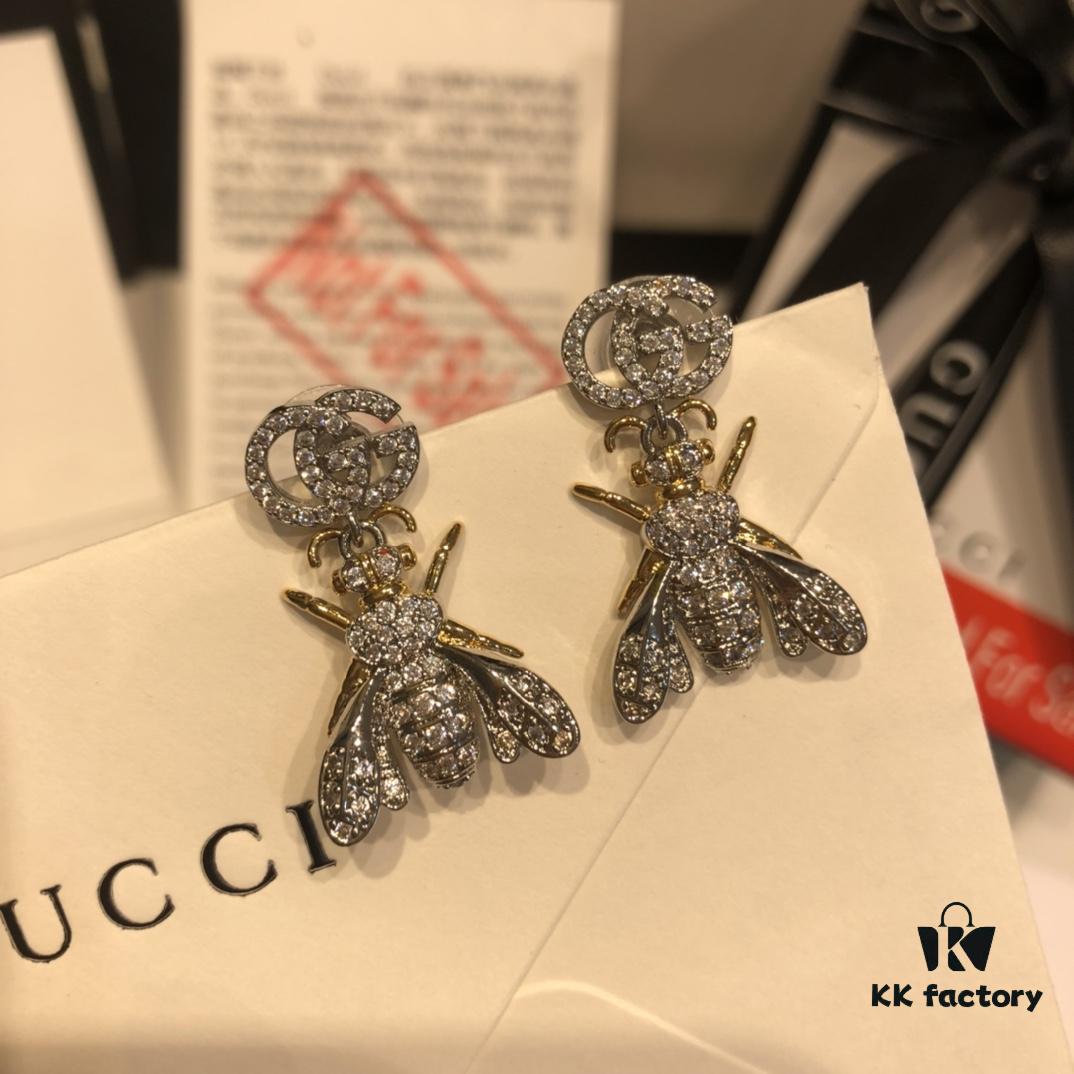 692fef2499f2d84055c8d3a5 GUCCI Full Diamond Double G Bee Stud Earrings