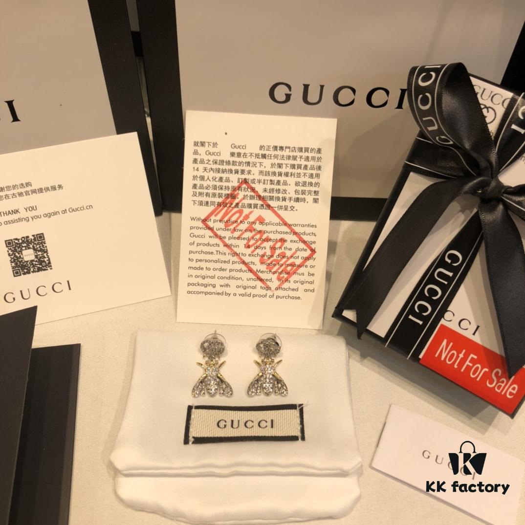 692fef2499f2d84055c8d3a6 GUCCI Full Diamond Double G Bee Stud Earrings