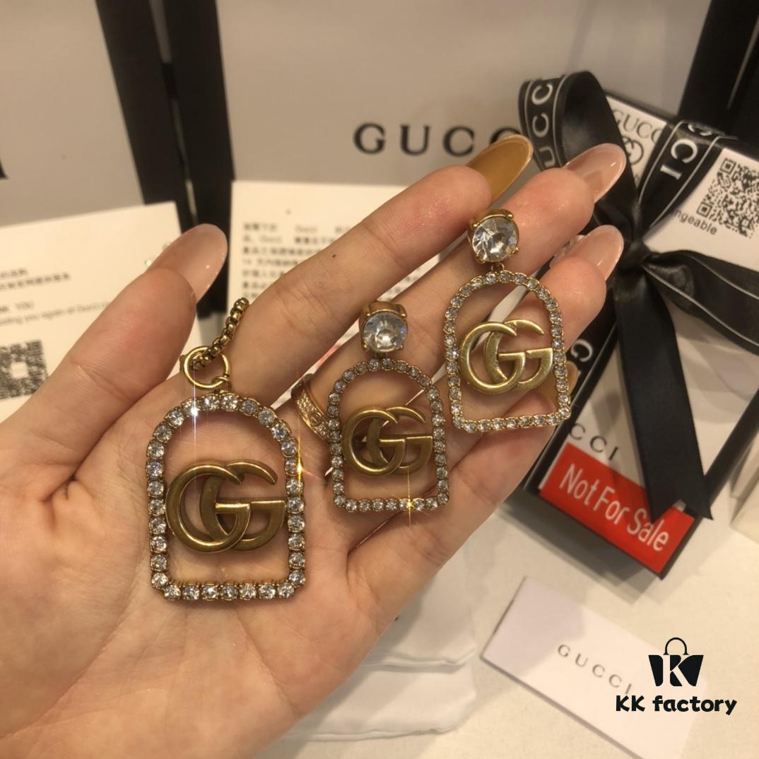 692fef3299f2d84055c8d3bc GUCCI Diamond-Paved Double G Set Necklace and Stud Earrings
